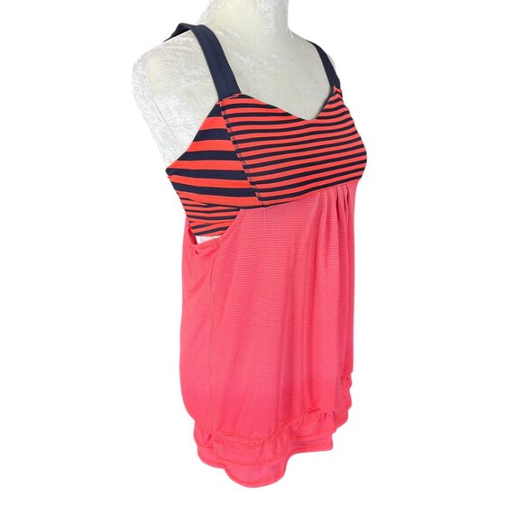 Lululemon coral orange blue no limits tank top with built in striped bra - Picture 2 of 10
